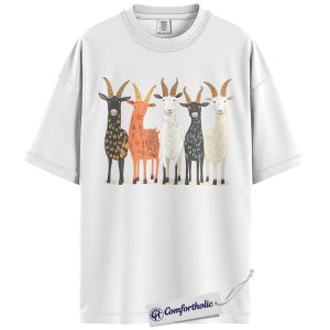 Alternative view of Goat Lover Shirt, Cute Cartoon Goats Graphic Tee, Farm Animal T-Shirt for Goat Moms, Funny Homestead Gift, Comfort Colors Shirt
