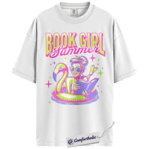 Alternative view of Book Girl Summer Shirt, Flamingo Pool Float Reading Graphic Tee, Beach Read T-Shirt for Book Lovers, Summer Vacation Gift, Comfort Colors Shirt