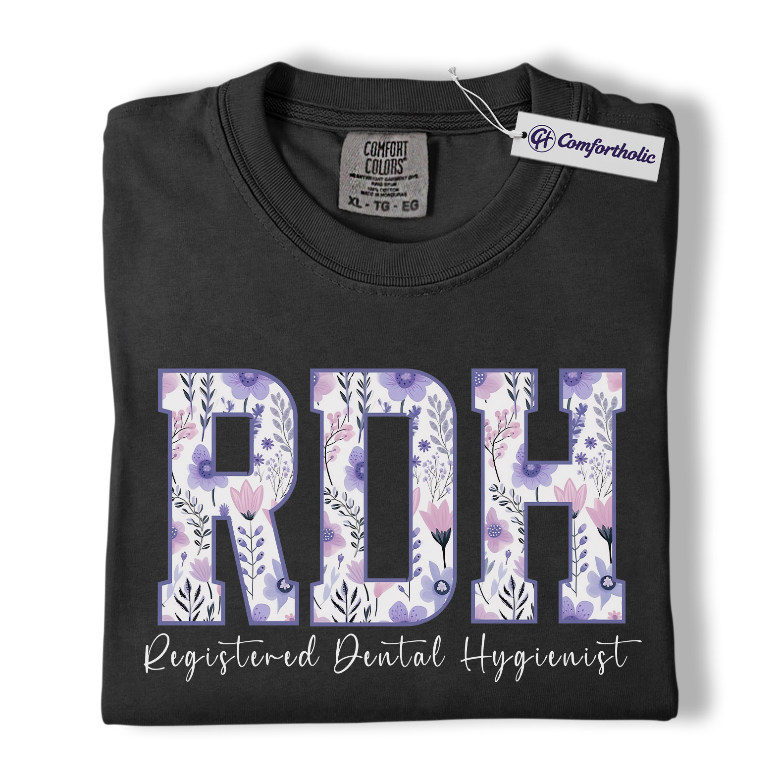 RDH Shirt, Registered Dental Hygienist Floral Lettering Graphic Tee, Dental Hygienist T-Shirt for Women, Dental Hygiene Graduation Gift, Comfort Colors Shirt - Image 3