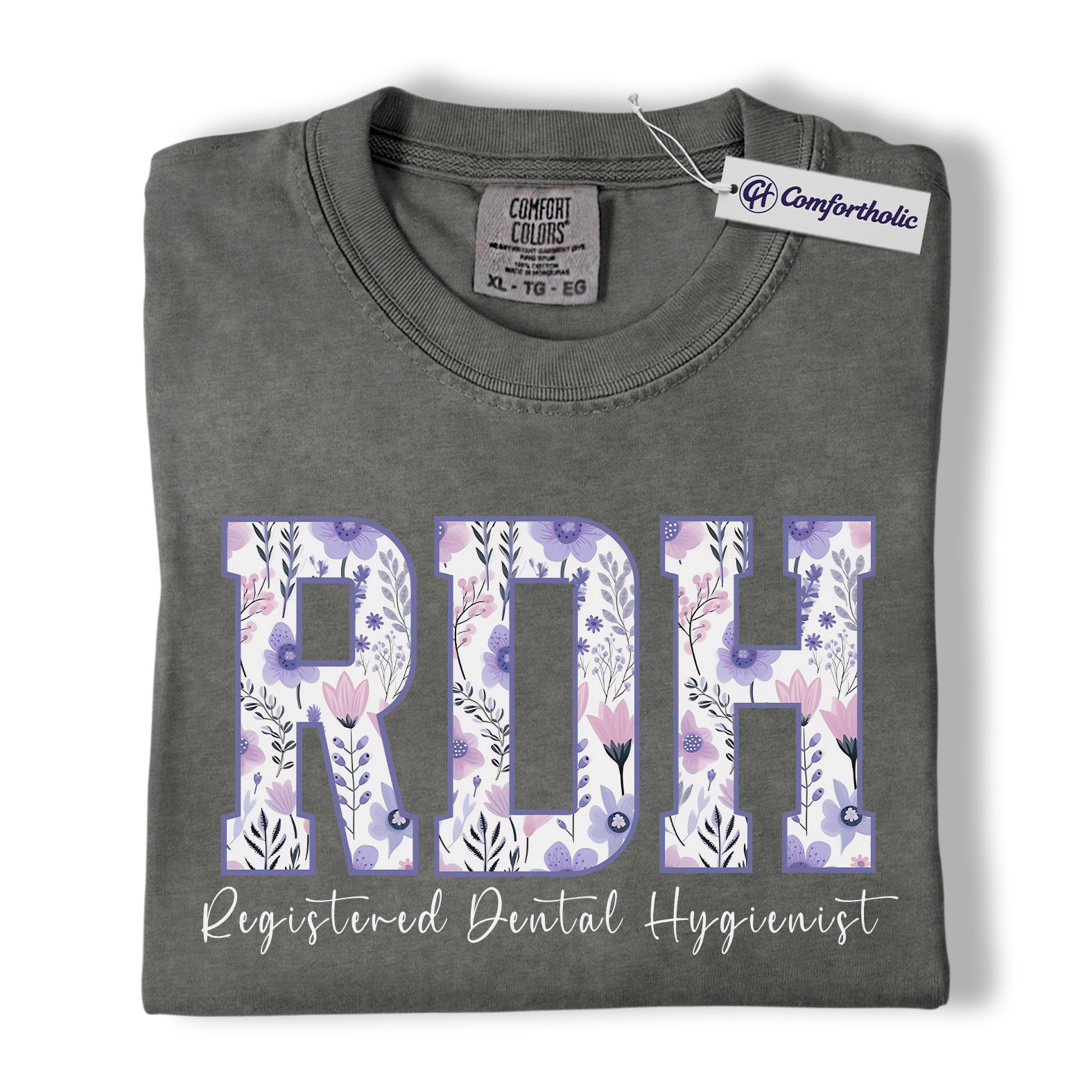RDH Shirt, Registered Dental Hygienist Floral Lettering Graphic Tee, Dental Hygienist T-Shirt for Women, Dental Hygiene Graduation Gift, Comfort Colors Shirt - Image 4