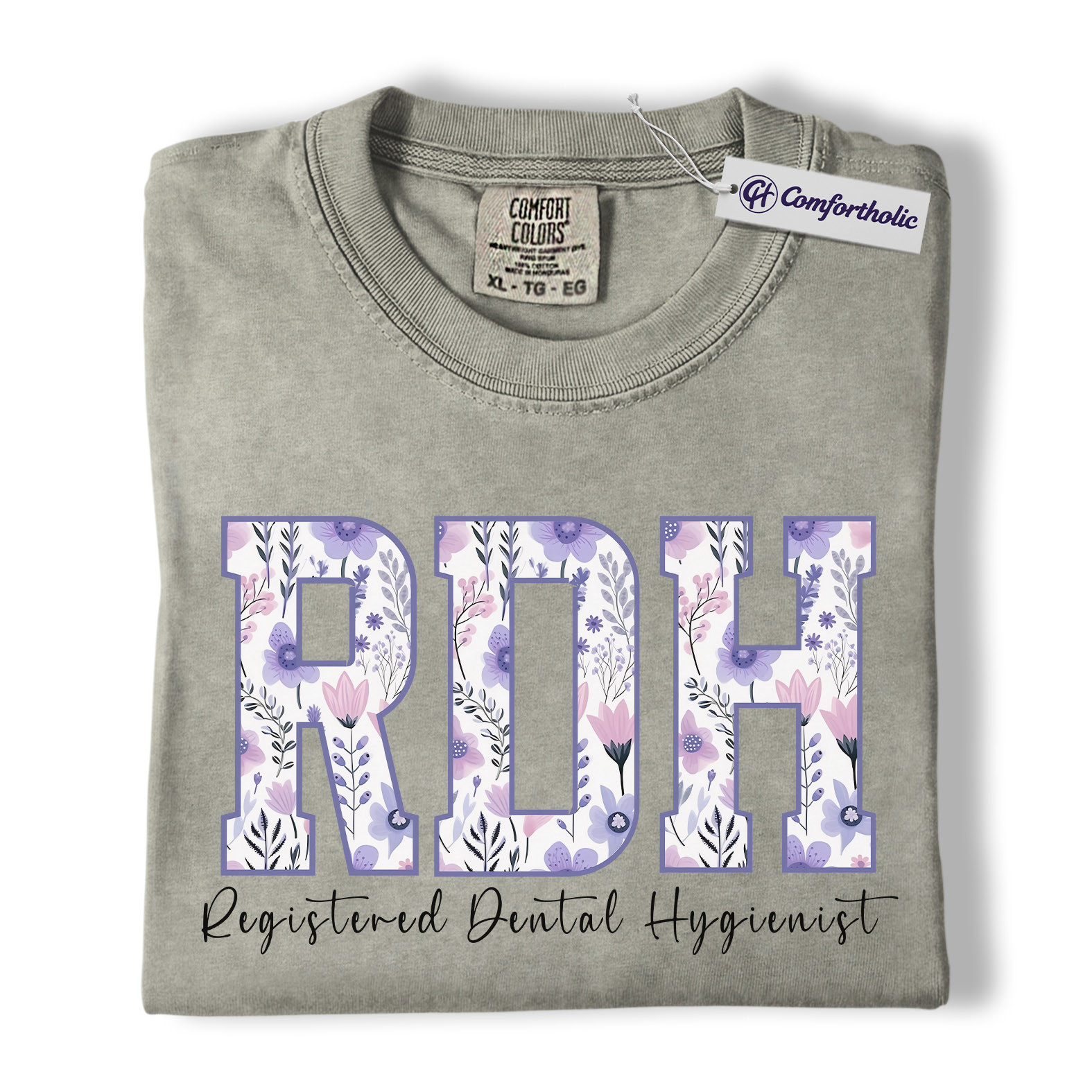 RDH Shirt, Registered Dental Hygienist Floral Lettering Graphic Tee, Dental Hygienist T-Shirt for Women, Dental Hygiene Graduation Gift, Comfort Colors Shirt - Image 7