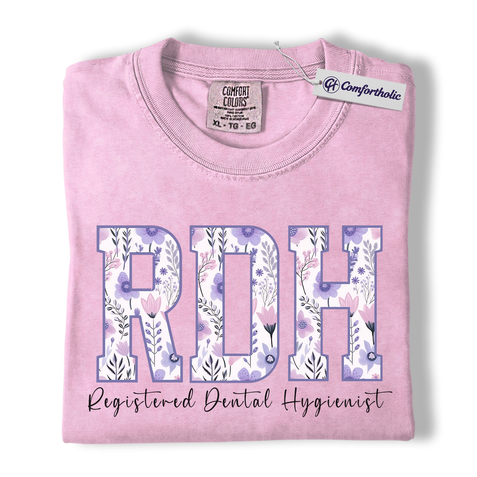 RDH Shirt, Registered Dental Hygienist Floral Lettering Graphic Tee, Dental Hygienist T-Shirt for Women, Dental Hygiene Graduation Gift, Comfort Colors Shirt - Image 9