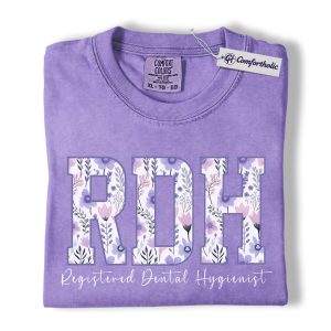 RDH Shirt, Registered Dental Hygienist Floral Lettering Graphic Tee, Dental Hygienist T-Shirt for Women, Dental Hygiene Graduation Gift, Comfort Colors Shirt