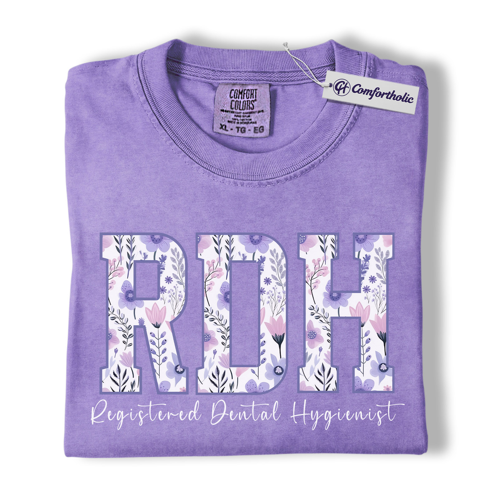 RDH Shirt, Registered Dental Hygienist Floral Lettering Graphic Tee, Dental Hygienist T-Shirt for Women, Dental Hygiene Graduation Gift, Comfort Colors Shirt