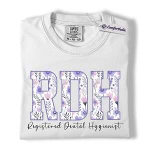 Alternative view of RDH Shirt, Registered Dental Hygienist Floral Lettering Graphic Tee, Dental Hygienist T-Shirt for Women, Dental Hygiene Graduation Gift, Comfort Colors Shirt