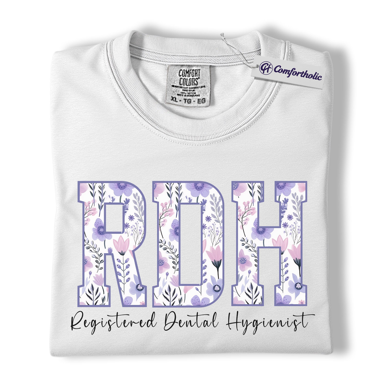 RDH Shirt, Registered Dental Hygienist Floral Lettering Graphic Tee, Dental Hygienist T-Shirt for Women, Dental Hygiene Graduation Gift, Comfort Colors Shirt - Image 2