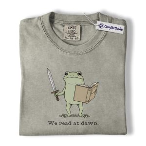 Book Lover Shirt, We Read at Dawn Frog Graphic Tee, Funny Reading T-Shirt for Book Club, Gift for Readers, Comfort Colors Shirt