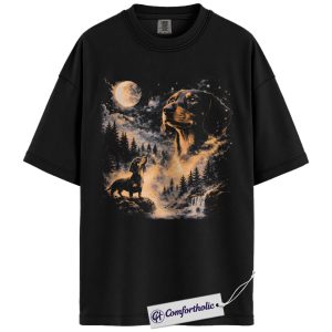 Dachshund Dog Shirt, Moonlit Forest Night Sky Graphic Tee, Doxie Wiener Dog T-Shirt, Gift for Dachshund Moms, Comfort Colors Shirt