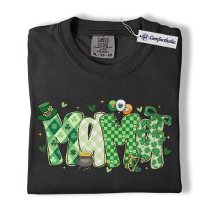 Alternative view of St Patrick’s Day Mama Shirt, Shamrock Pot of Gold MAMA Letter Graphic Tee, Irish Mom T-Shirt, Lucky St Patrick’s Day Gift for Moms, Comfort Colors Shirt
