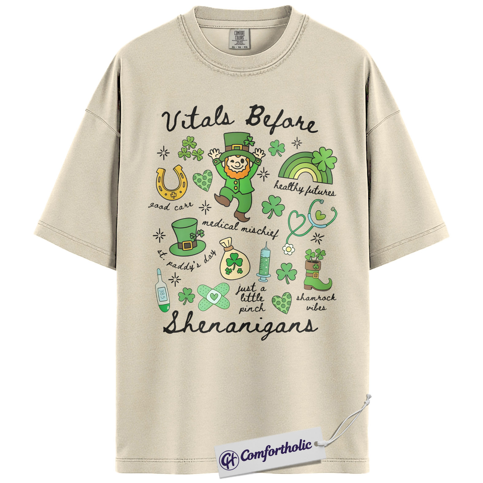 St Patrick’s Day Nurse Shirt, Vitals Before Shenanigans Funny Medical Graphic Tee, RN T-Shirt for Nurses, Irish Party Gift for Healthcare Workers, Comfort Colors Shirt - Image 4