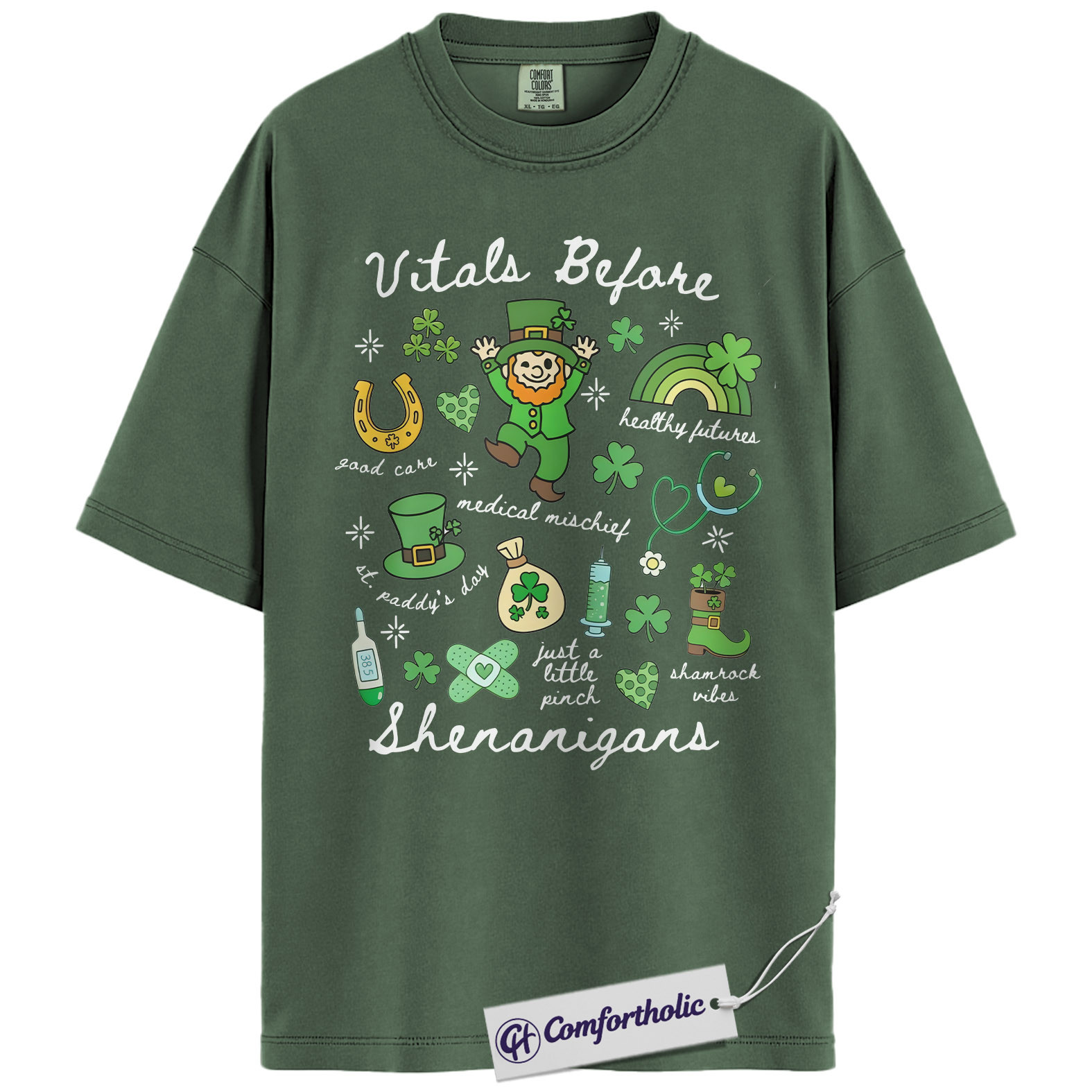St Patrick’s Day Nurse Shirt, Vitals Before Shenanigans Funny Medical Graphic Tee, RN T-Shirt for Nurses, Irish Party Gift for Healthcare Workers, Comfort Colors Shirt - Image 5