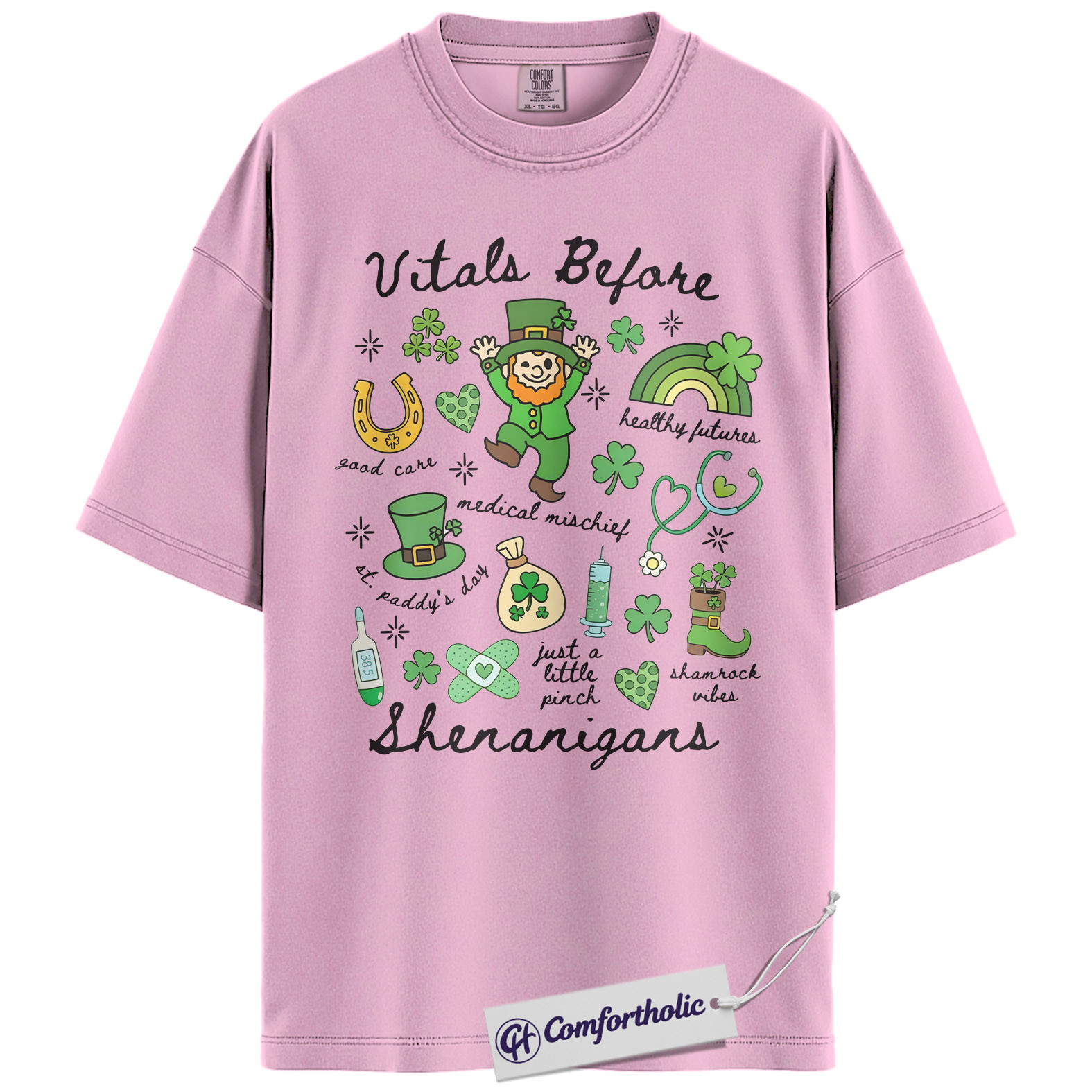 St Patrick’s Day Nurse Shirt, Vitals Before Shenanigans Funny Medical Graphic Tee, RN T-Shirt for Nurses, Irish Party Gift for Healthcare Workers, Comfort Colors Shirt - Image 8