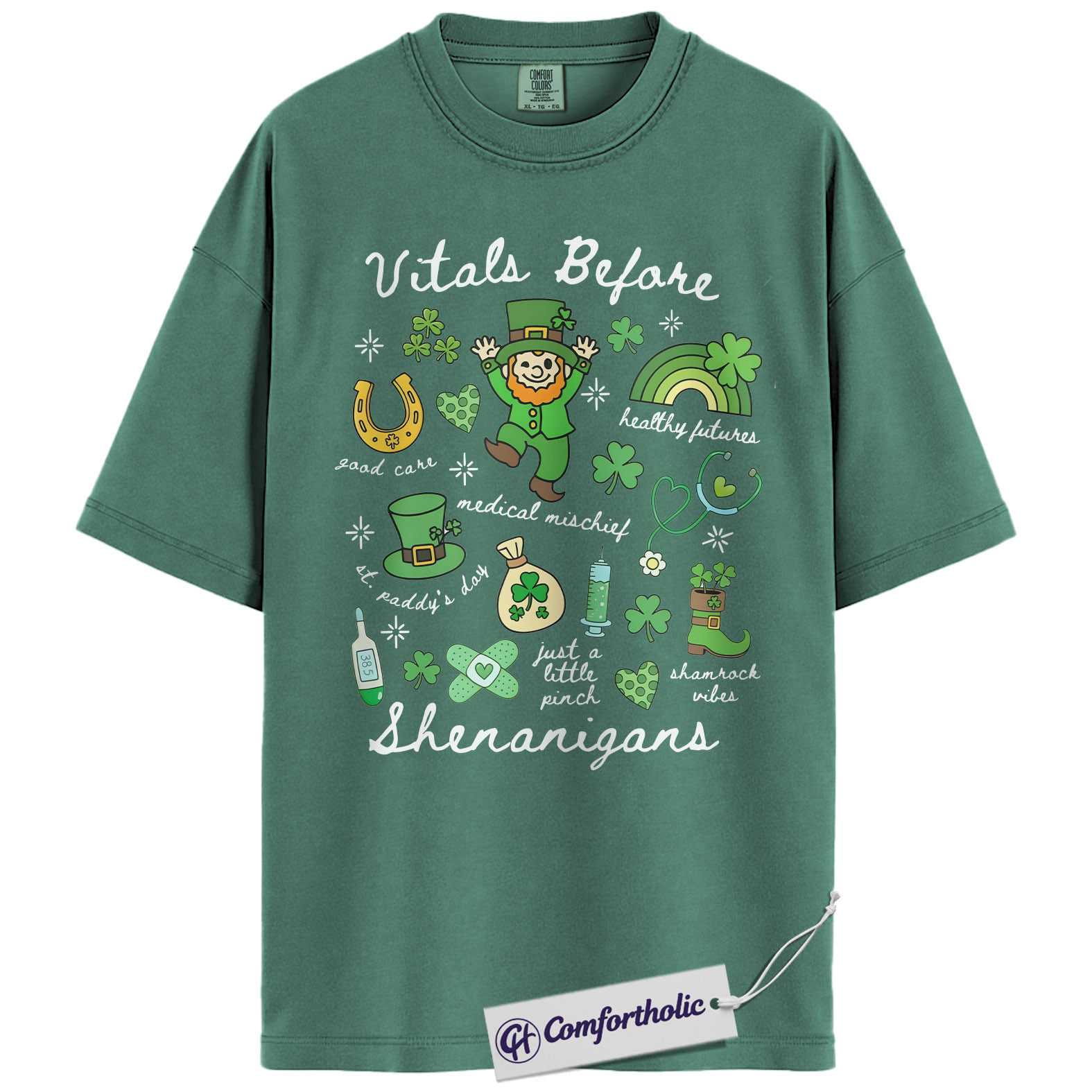 St Patrick’s Day Nurse Shirt, Vitals Before Shenanigans Funny Medical Graphic Tee, RN T-Shirt for Nurses, Irish Party Gift for Healthcare Workers, Comfort Colors Shirt - Image 10