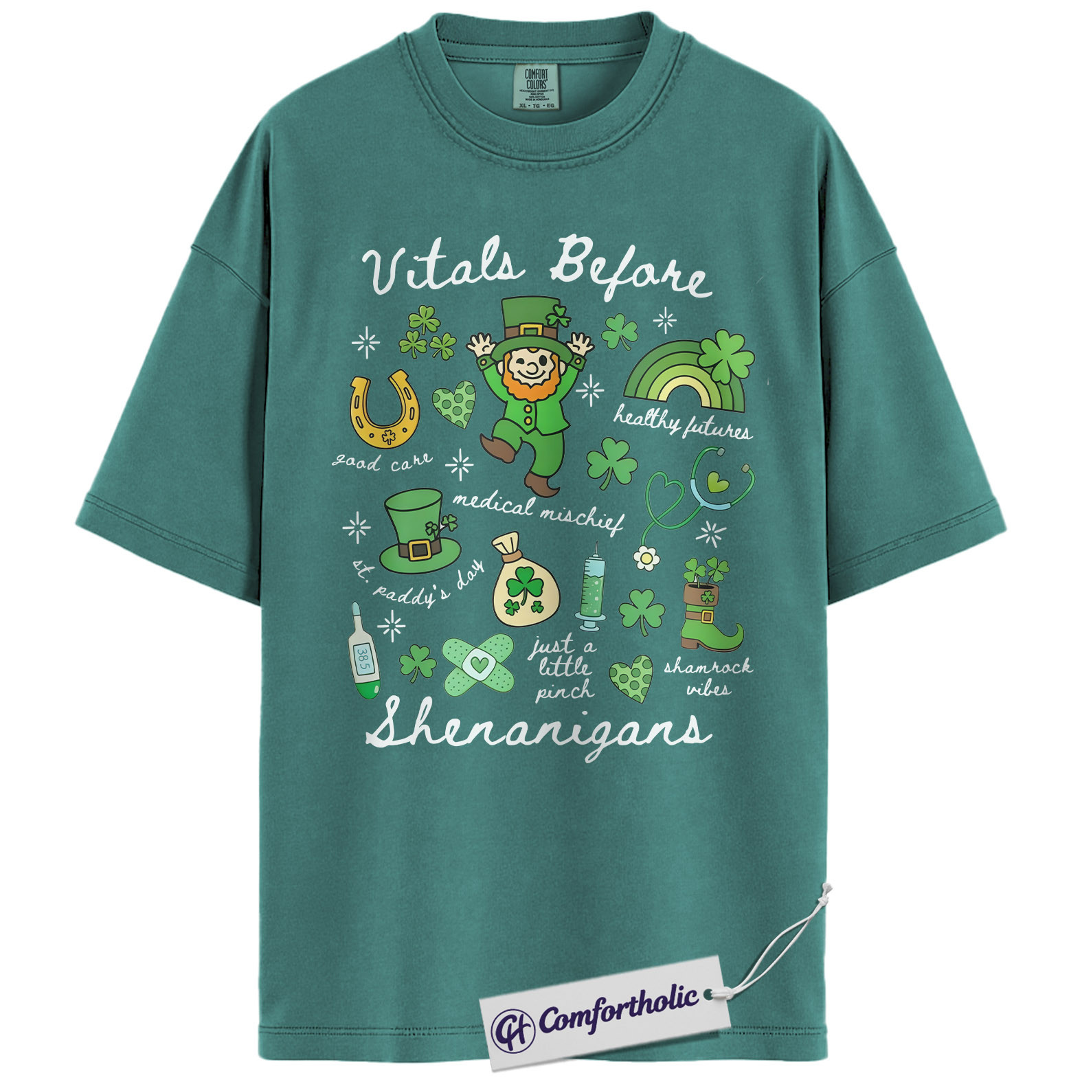 St Patrick’s Day Nurse Shirt, Vitals Before Shenanigans Funny Medical Graphic Tee, RN T-Shirt for Nurses, Irish Party Gift for Healthcare Workers, Comfort Colors Shirt - Image 13
