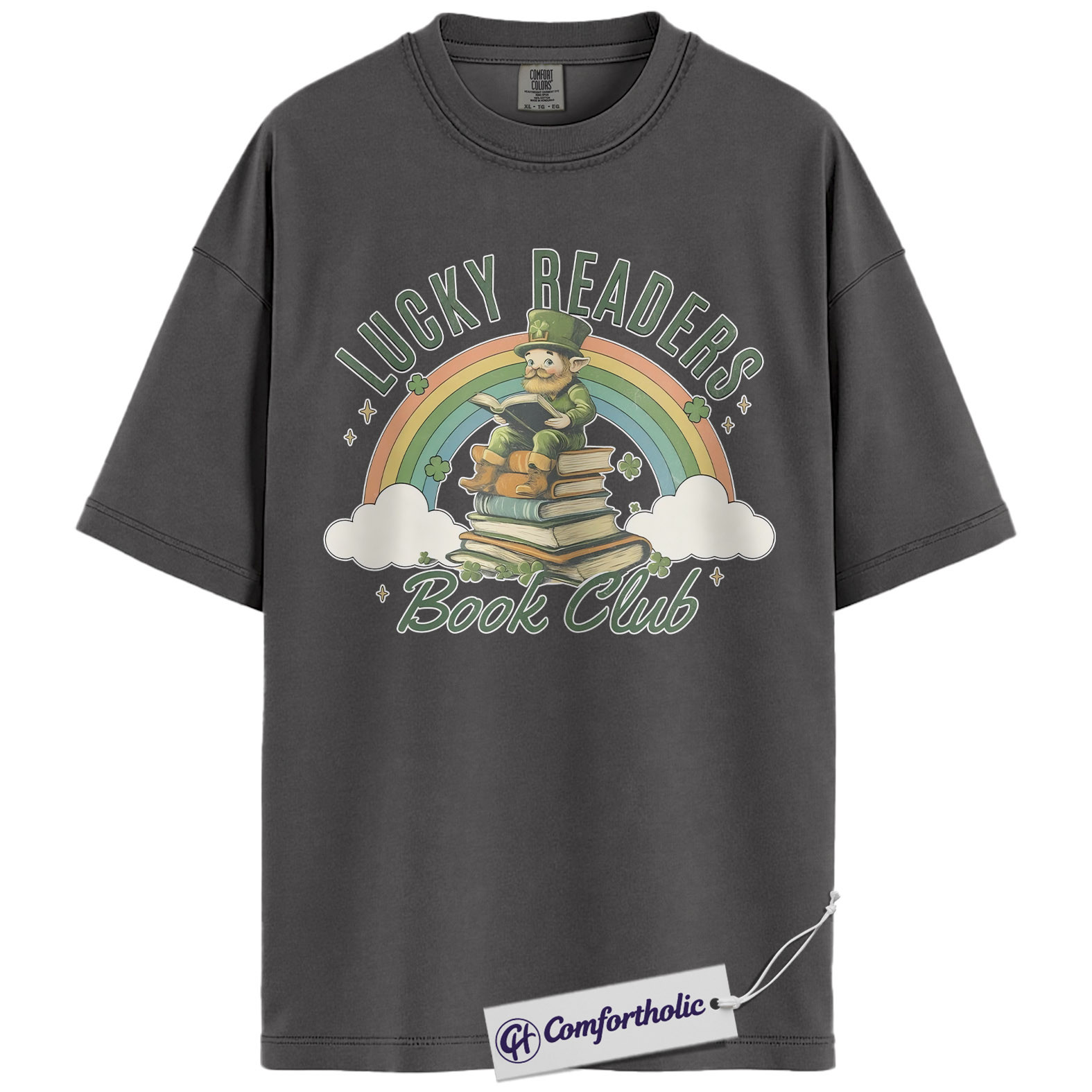 Lucky Readers Book Club Shirt, Leprechaun Rainbow Books Graphic Tee, St Patrick's Day Reading T-Shirt for Book Lovers, Book Club Gift, Comfort Colors Shirt - Image 4