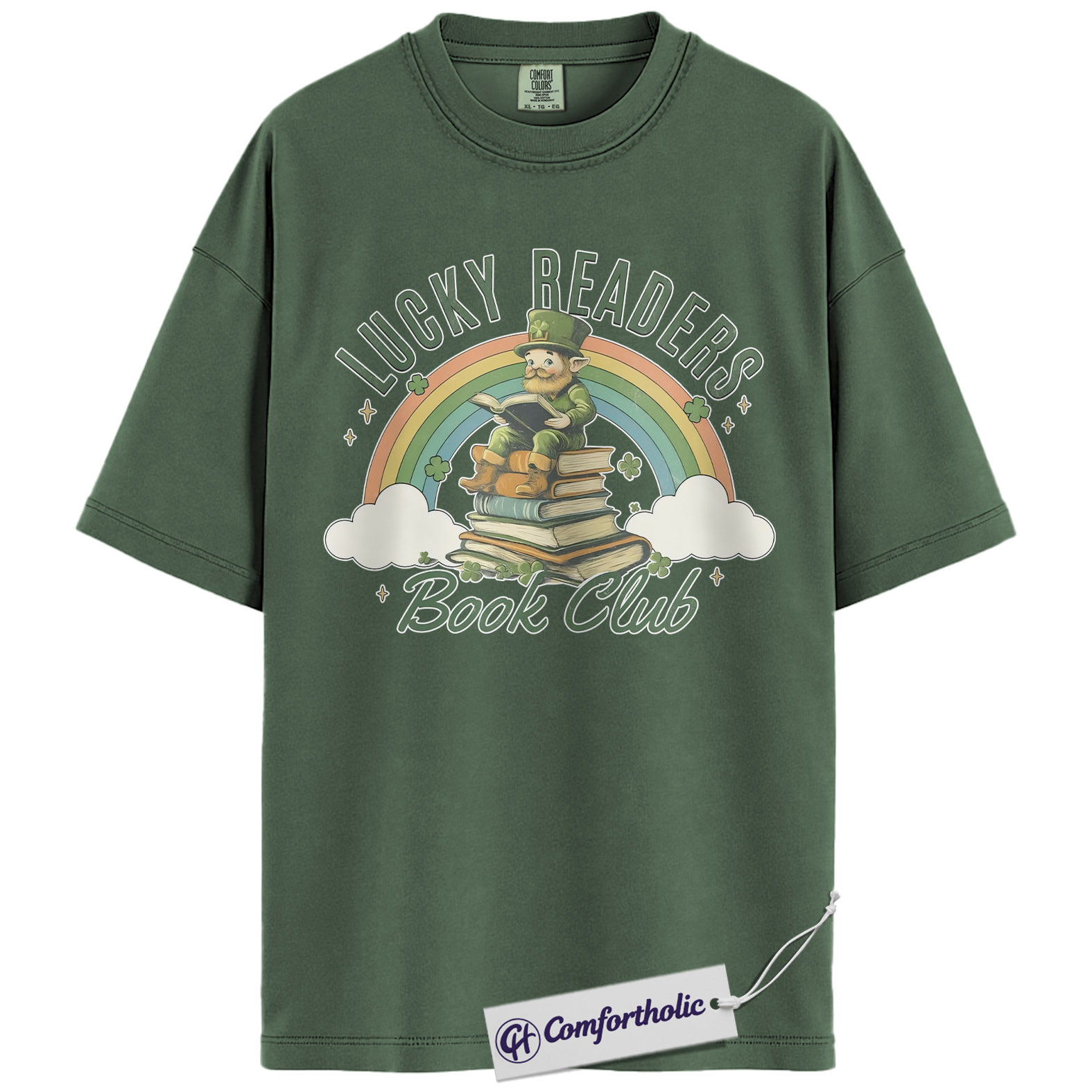 Lucky Readers Book Club Shirt, Leprechaun Rainbow Books Graphic Tee, St Patrick's Day Reading T-Shirt for Book Lovers, Book Club Gift, Comfort Colors Shirt - Image 5