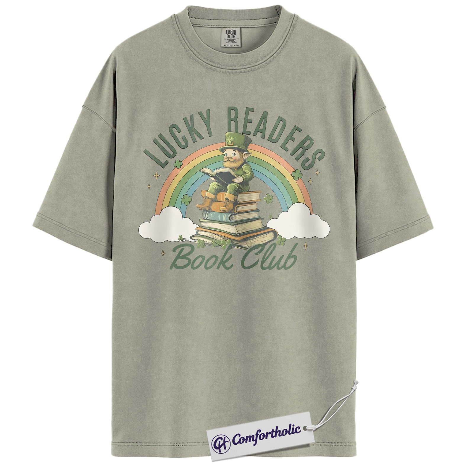 Lucky Readers Book Club Shirt, Leprechaun Rainbow Books Graphic Tee, St Patrick's Day Reading T-Shirt for Book Lovers, Book Club Gift, Comfort Colors Shirt - Image 6
