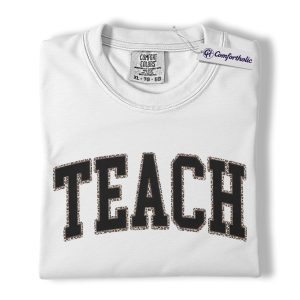 Alternative view of Teacher Shirt, Leopard Varsity TEACH Graphic Tee, Back to School T-Shirt for Teachers, Teacher Appreciation Gift, Comfort Colors Shirt