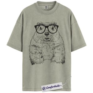Groundhog Shirt, Nerdy Groundhog with Glasses Sketch Graphic Tee, Cute Groundhog Lover T-Shirt for Women & Men, Funny Animal Lover Gift, Comfort Colors Shirt