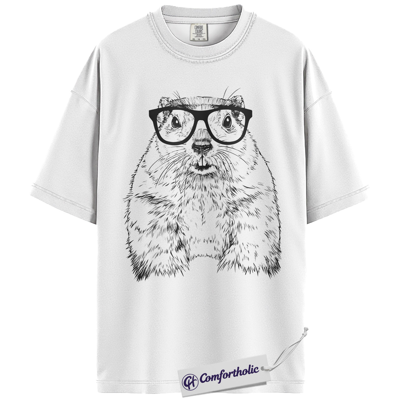 Groundhog Shirt, Nerdy Groundhog with Glasses Sketch Graphic Tee, Cute Groundhog Lover T-Shirt for Women & Men, Funny Animal Lover Gift, Comfort Colors Shirt - Image 2