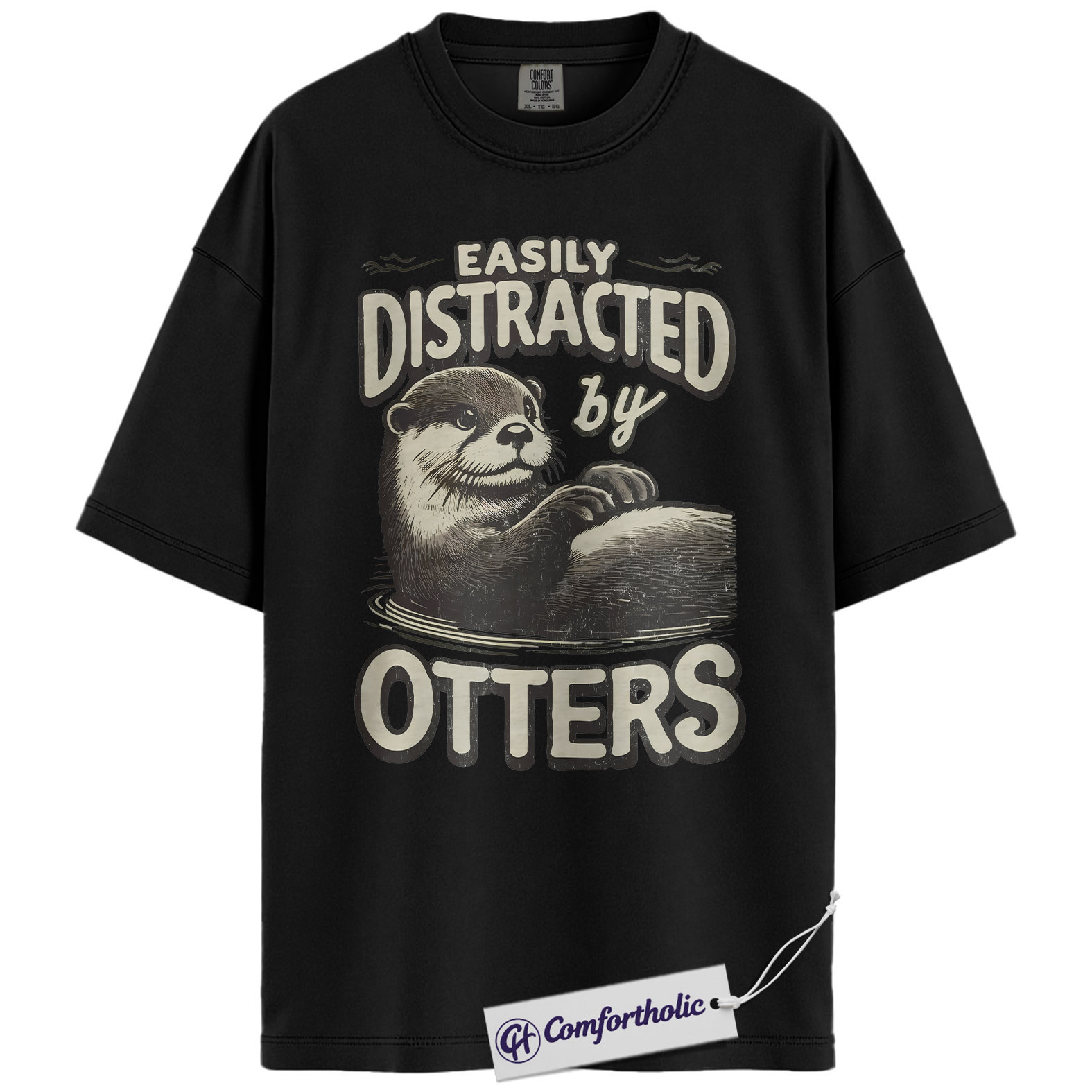 Otter Shirt, Easily Distracted by Otters Funny Graphic Tee, Cute Otter Lover T-Shirt for Women & Men, Gift for Animal Lovers, Comfort Colors Shirt - Image 3
