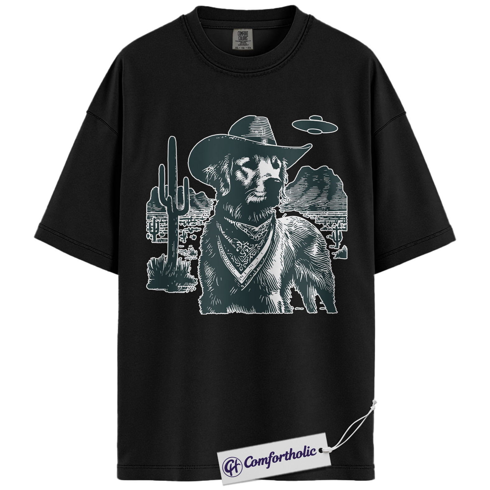 Golden Retriever Shirt, Cowboy Dog UFO Western Desert Graphic Tee, Dog Mom T-Shirt, Gift for Golden Retriever Lovers, Comfort Colors Shirt - Image 3
