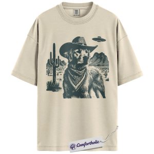Golden Retriever Shirt, Cowboy Dog UFO Western Desert Graphic Tee, Dog Mom T-Shirt, Gift for Golden Retriever Lovers, Comfort Colors Shirt