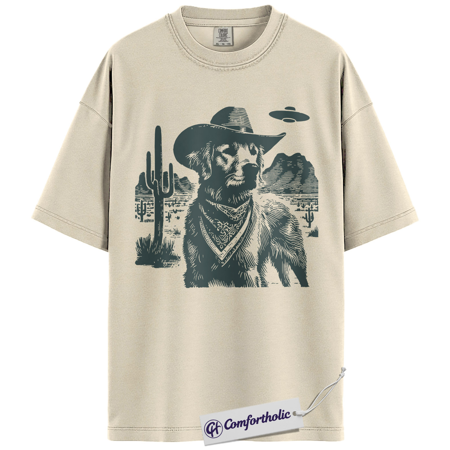 Golden Retriever Shirt, Cowboy Dog UFO Western Desert Graphic Tee, Dog Mom T-Shirt, Gift for Golden Retriever Lovers, Comfort Colors Shirt