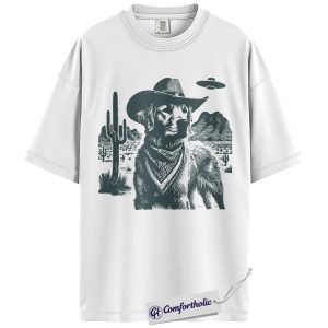 Alternative view of Golden Retriever Shirt, Cowboy Dog UFO Western Desert Graphic Tee, Dog Mom T-Shirt, Gift for Golden Retriever Lovers, Comfort Colors Shirt