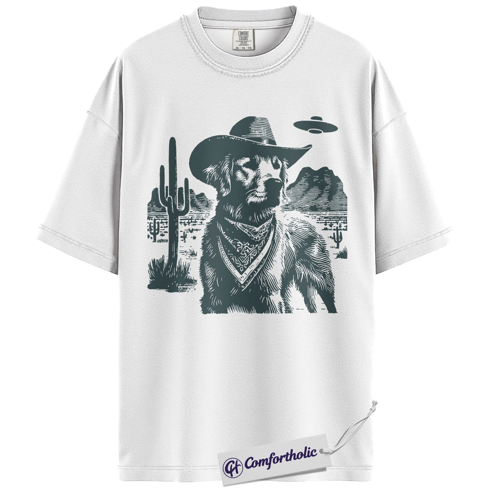 Golden Retriever Shirt, Cowboy Dog UFO Western Desert Graphic Tee, Dog Mom T-Shirt, Gift for Golden Retriever Lovers, Comfort Colors Shirt - Image 2