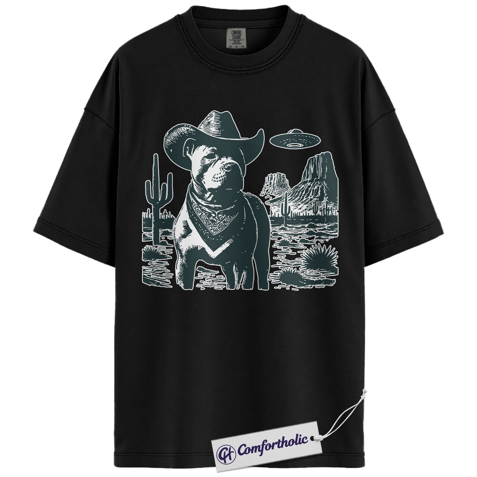 Pit Bull Shirt, Cowboy Dog UFO Western Desert Graphic Tee, Pitbull T-Shirt for Dog Moms & Dads, Funny Gift for Pitbull Lovers, Comfort Colors Shirt - Image 3