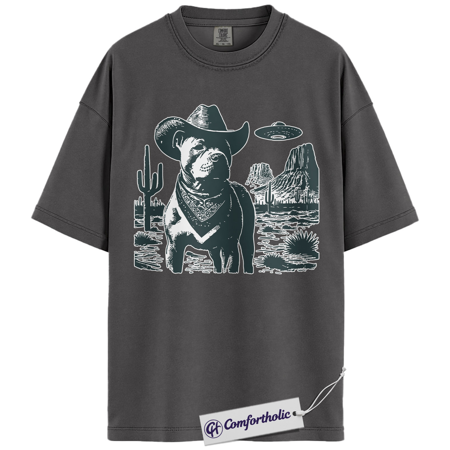 Pit Bull Shirt, Cowboy Dog UFO Western Desert Graphic Tee, Pitbull T-Shirt for Dog Moms & Dads, Funny Gift for Pitbull Lovers, Comfort Colors Shirt - Image 4