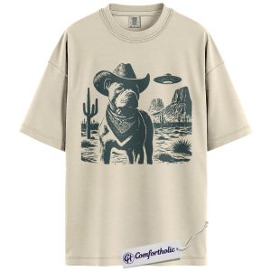 Pit Bull Shirt, Cowboy Dog UFO Western Desert Graphic Tee, Pitbull T-Shirt for Dog Moms & Dads, Funny Gift for Pitbull Lovers, Comfort Colors Shirt