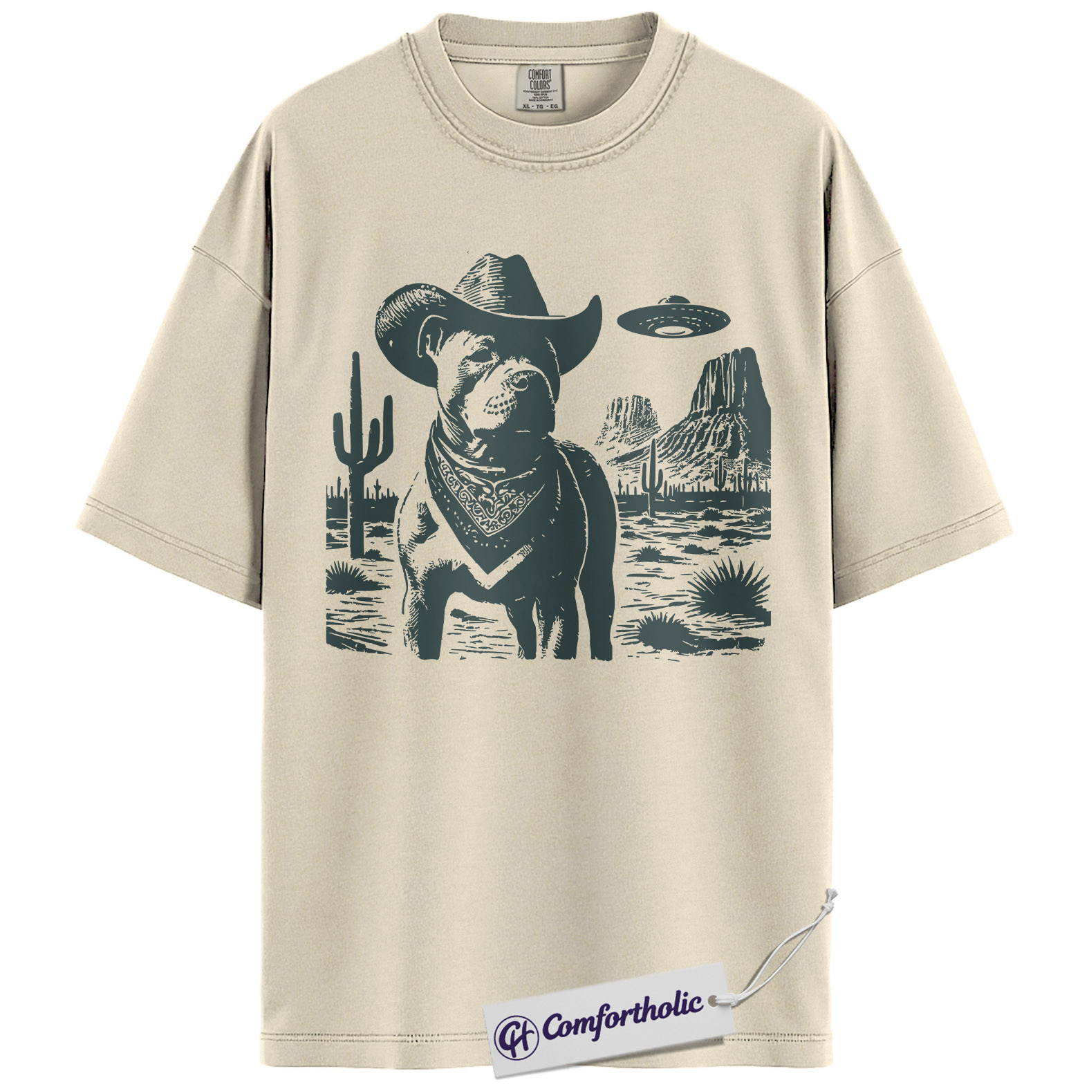 Pit Bull Shirt, Cowboy Dog UFO Western Desert Graphic Tee, Pitbull T-Shirt for Dog Moms & Dads, Funny Gift for Pitbull Lovers, Comfort Colors Shirt