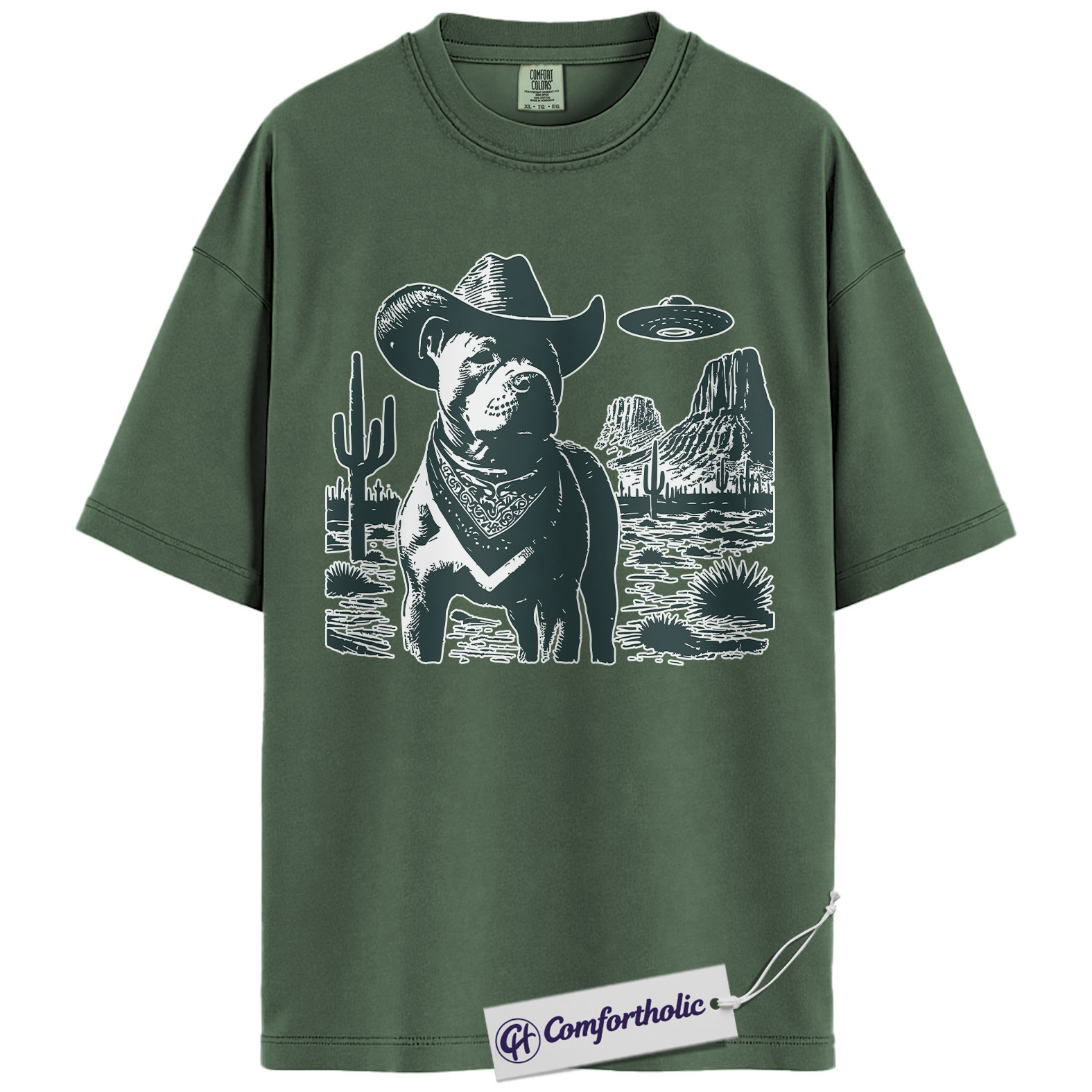 Pit Bull Shirt, Cowboy Dog UFO Western Desert Graphic Tee, Pitbull T-Shirt for Dog Moms & Dads, Funny Gift for Pitbull Lovers, Comfort Colors Shirt - Image 5