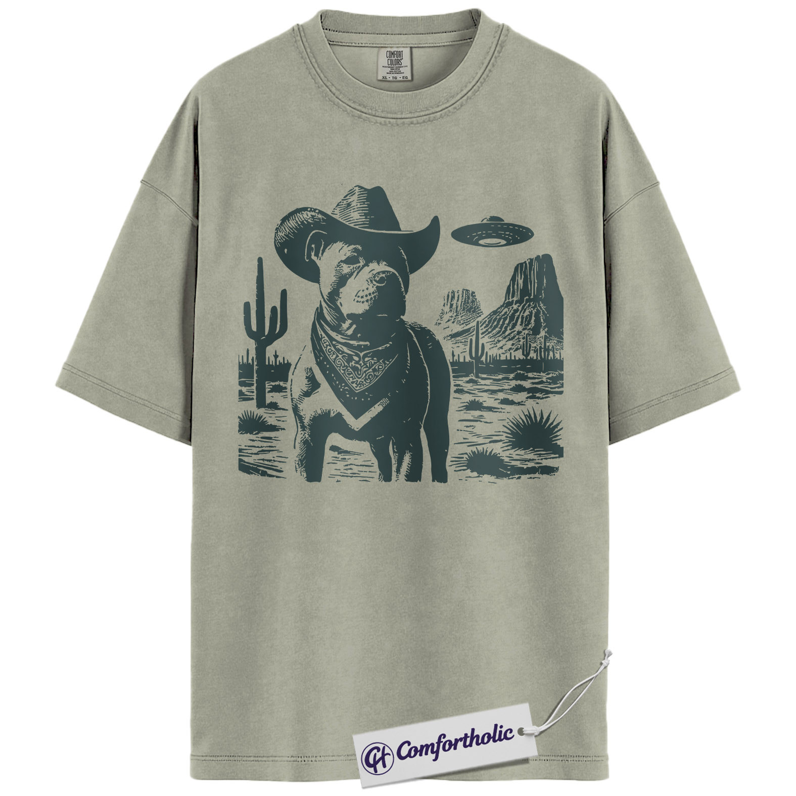 Pit Bull Shirt, Cowboy Dog UFO Western Desert Graphic Tee, Pitbull T-Shirt for Dog Moms & Dads, Funny Gift for Pitbull Lovers, Comfort Colors Shirt - Image 6