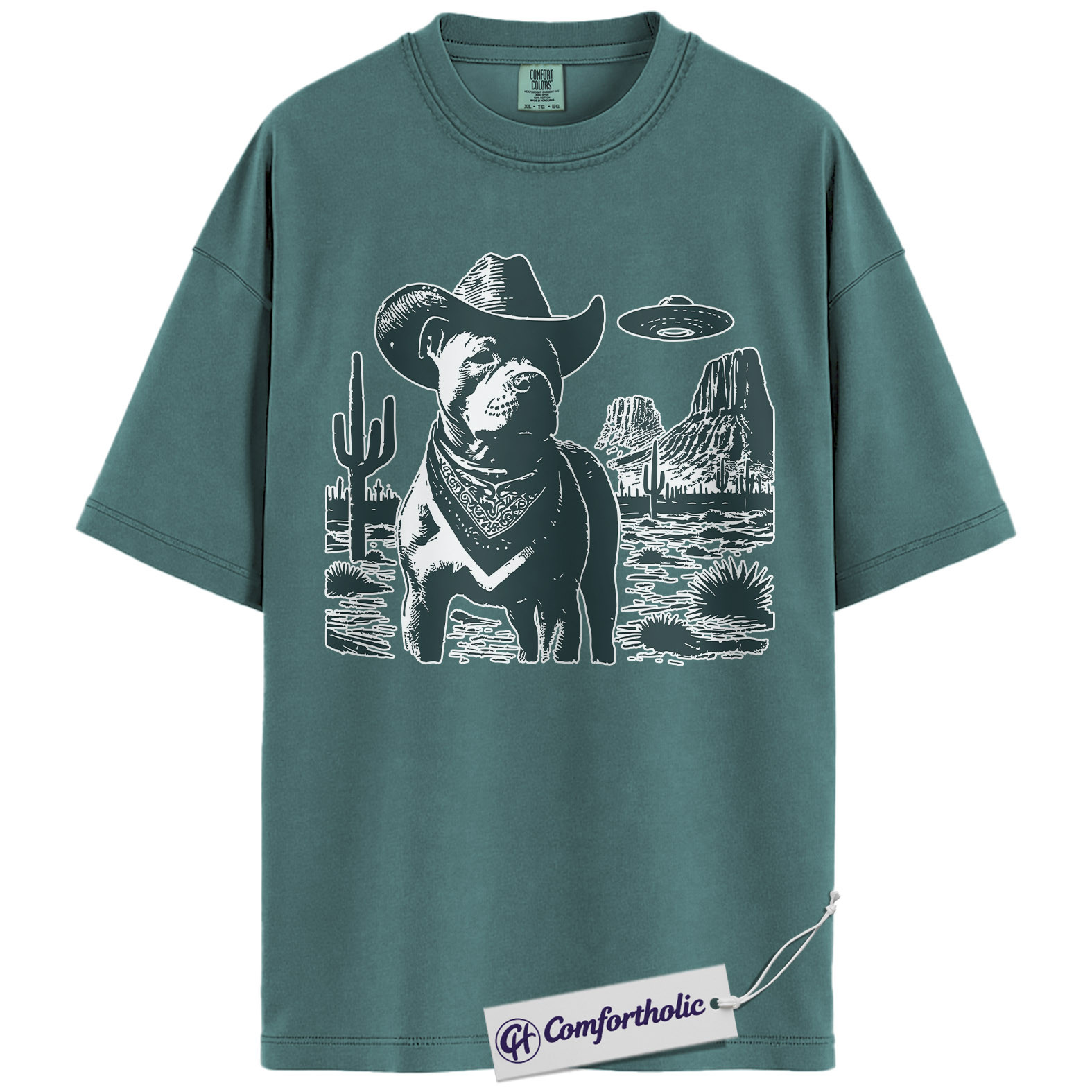 Pit Bull Shirt, Cowboy Dog UFO Western Desert Graphic Tee, Pitbull T-Shirt for Dog Moms & Dads, Funny Gift for Pitbull Lovers, Comfort Colors Shirt - Image 11