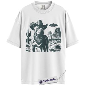 Alternative view of Pit Bull Shirt, Cowboy Dog UFO Western Desert Graphic Tee, Pitbull T-Shirt for Dog Moms & Dads, Funny Gift for Pitbull Lovers, Comfort Colors Shirt