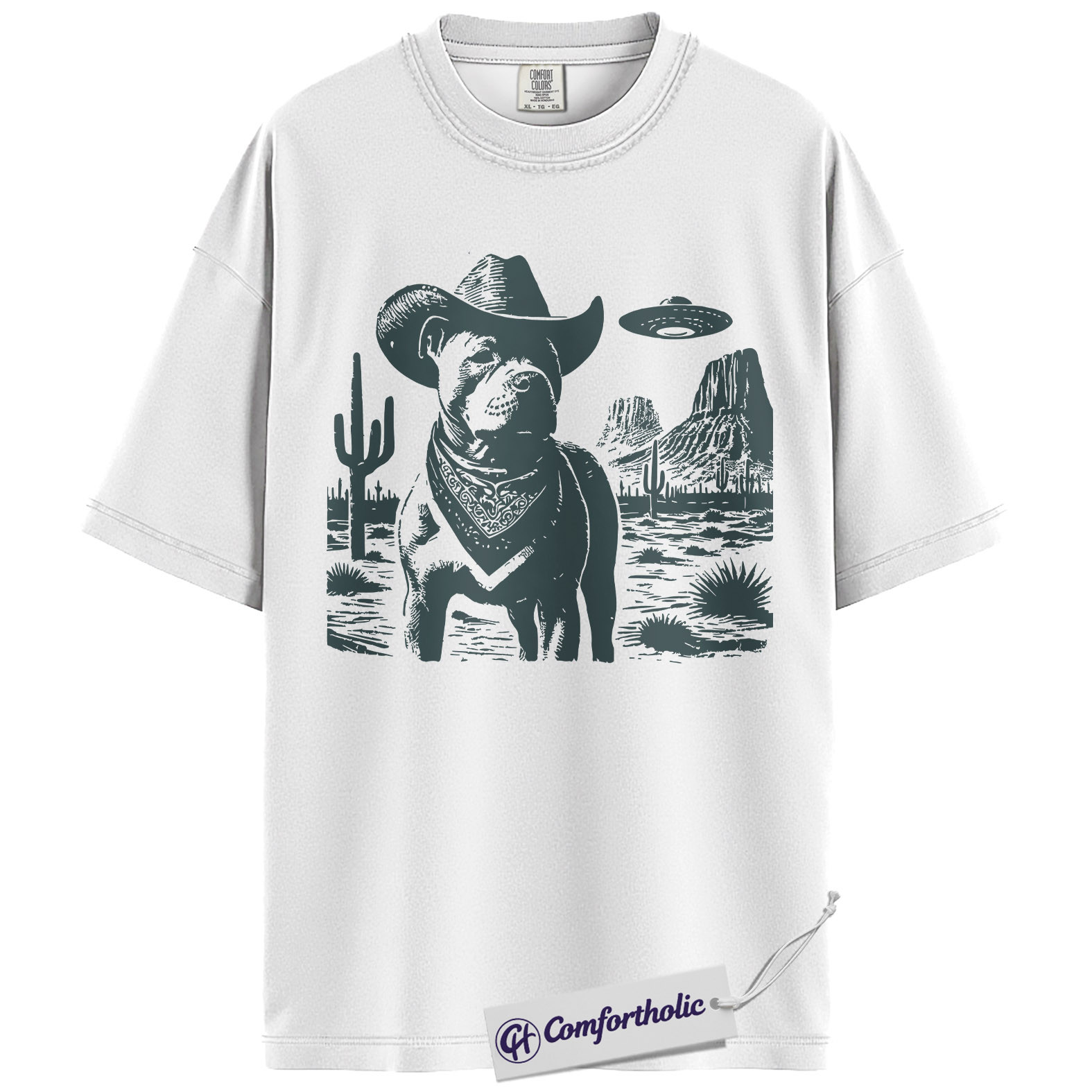 Pit Bull Shirt, Cowboy Dog UFO Western Desert Graphic Tee, Pitbull T-Shirt for Dog Moms & Dads, Funny Gift for Pitbull Lovers, Comfort Colors Shirt - Image 2