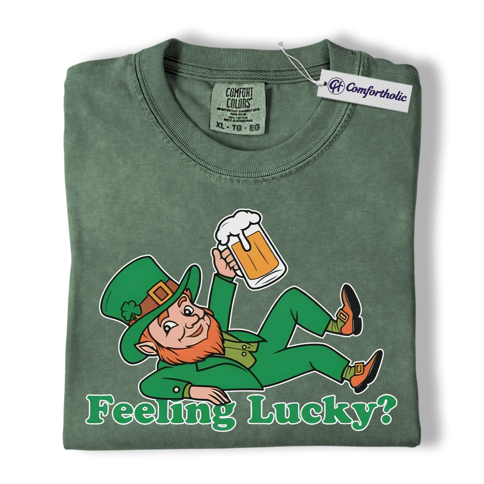 St Patrick’s Day Shirt, Feeling Lucky Leprechaun Beer Graphic Tee, Irish Lucky T-Shirt for Men & Women, Funny St Paddy’s Day Party Gift, Comfort Colors Shirt
