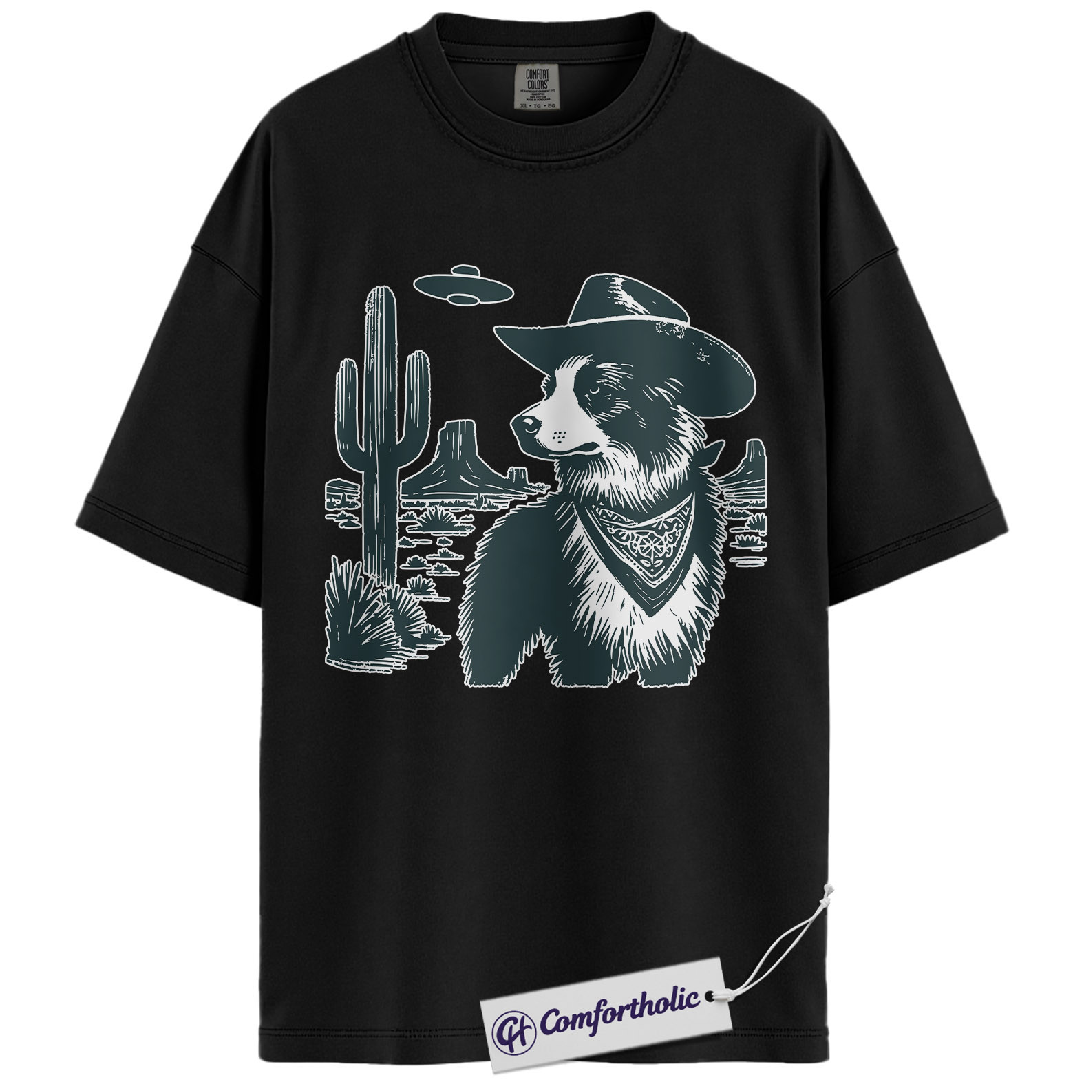 Border Collie Shirt, Cowboy Border Collie UFO Western Desert Graphic Tee, Dog Mom & Dad T-Shirt, Funny Gift for Border Collie Lovers, Comfort Colors Shirt - Image 3