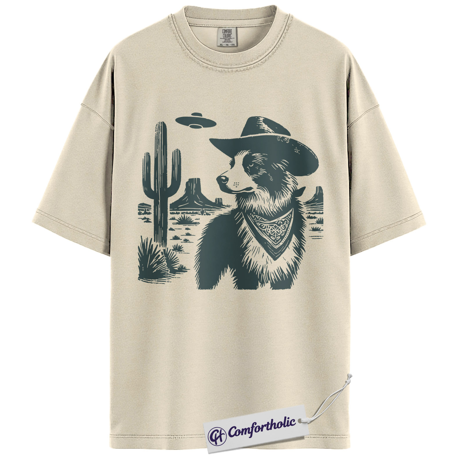 Border Collie Shirt, Cowboy Border Collie UFO Western Desert Graphic Tee, Dog Mom & Dad T-Shirt, Funny Gift for Border Collie Lovers, Comfort Colors Shirt - Image 5