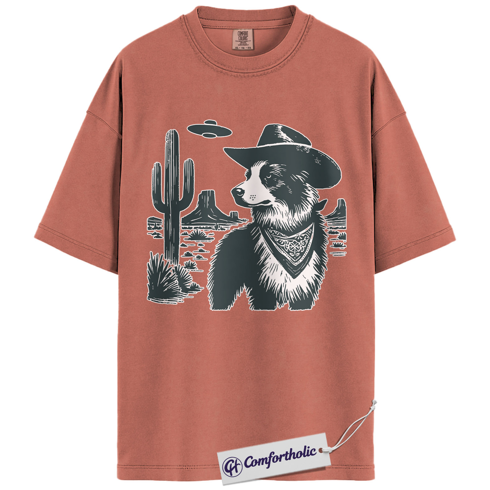 Border Collie Shirt, Cowboy Border Collie UFO Western Desert Graphic Tee, Dog Mom & Dad T-Shirt, Funny Gift for Border Collie Lovers, Comfort Colors Shirt - Image 7