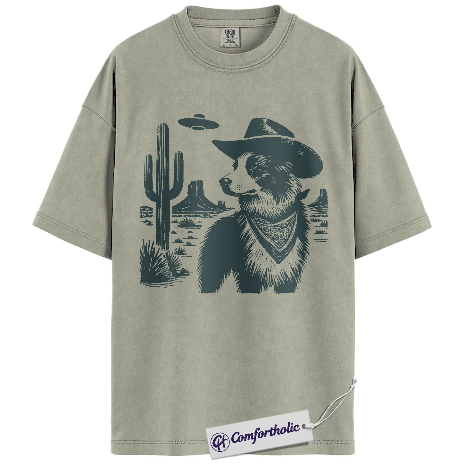 Border Collie Shirt, Cowboy Border Collie UFO Western Desert Graphic Tee, Dog Mom & Dad T-Shirt, Funny Gift for Border Collie Lovers, Comfort Colors Shirt