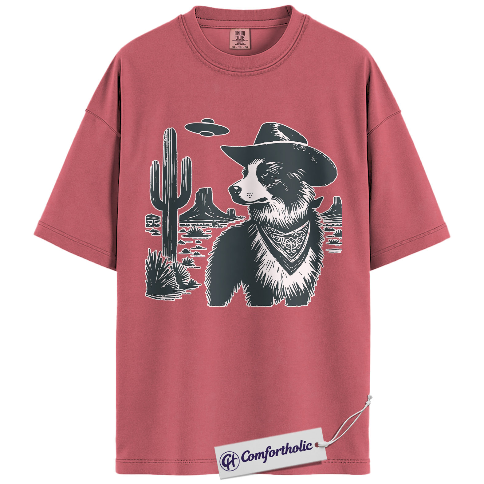 Border Collie Shirt, Cowboy Border Collie UFO Western Desert Graphic Tee, Dog Mom & Dad T-Shirt, Funny Gift for Border Collie Lovers, Comfort Colors Shirt - Image 9