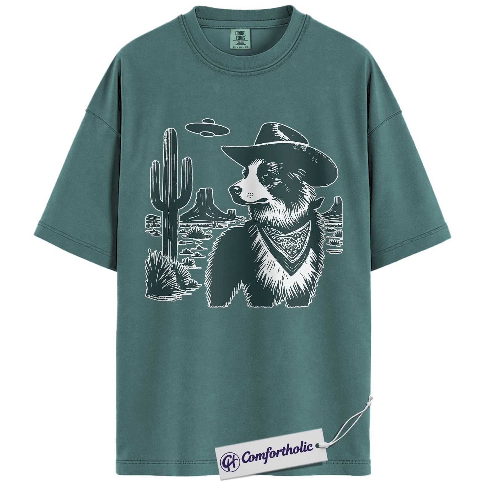 Border Collie Shirt, Cowboy Border Collie UFO Western Desert Graphic Tee, Dog Mom & Dad T-Shirt, Funny Gift for Border Collie Lovers, Comfort Colors Shirt - Image 11
