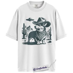 Alternative view of Corgi Shirt, Cowboy Corgi UFO Western Desert Graphic Tee, Dog Mom T-Shirt, Funny Gift for Corgi Lovers, Comfort Colors Shirt
