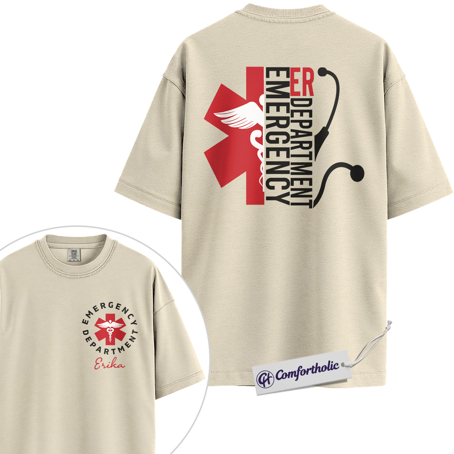 Emergency Department Shirt, Personalized Name EMS Graphic Tee, Custom ER Nurse T-Shirt, Gift for Emergency Room Nurses, Comfort Colors Shirt 2-Sided - Image 4