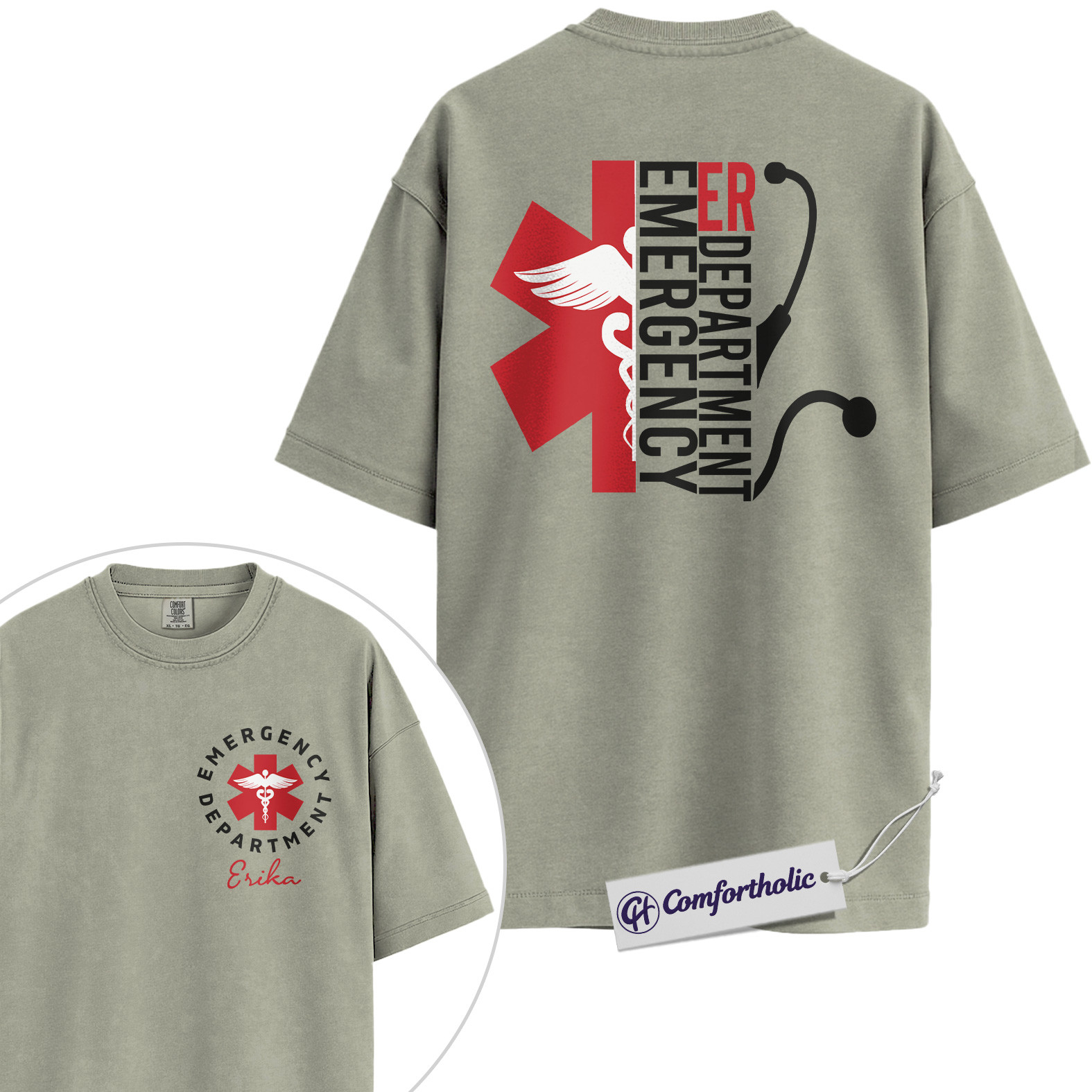 Emergency Department Shirt, Personalized Name EMS Graphic Tee, Custom ER Nurse T-Shirt, Gift for Emergency Room Nurses, Comfort Colors Shirt 2-Sided - Image 6