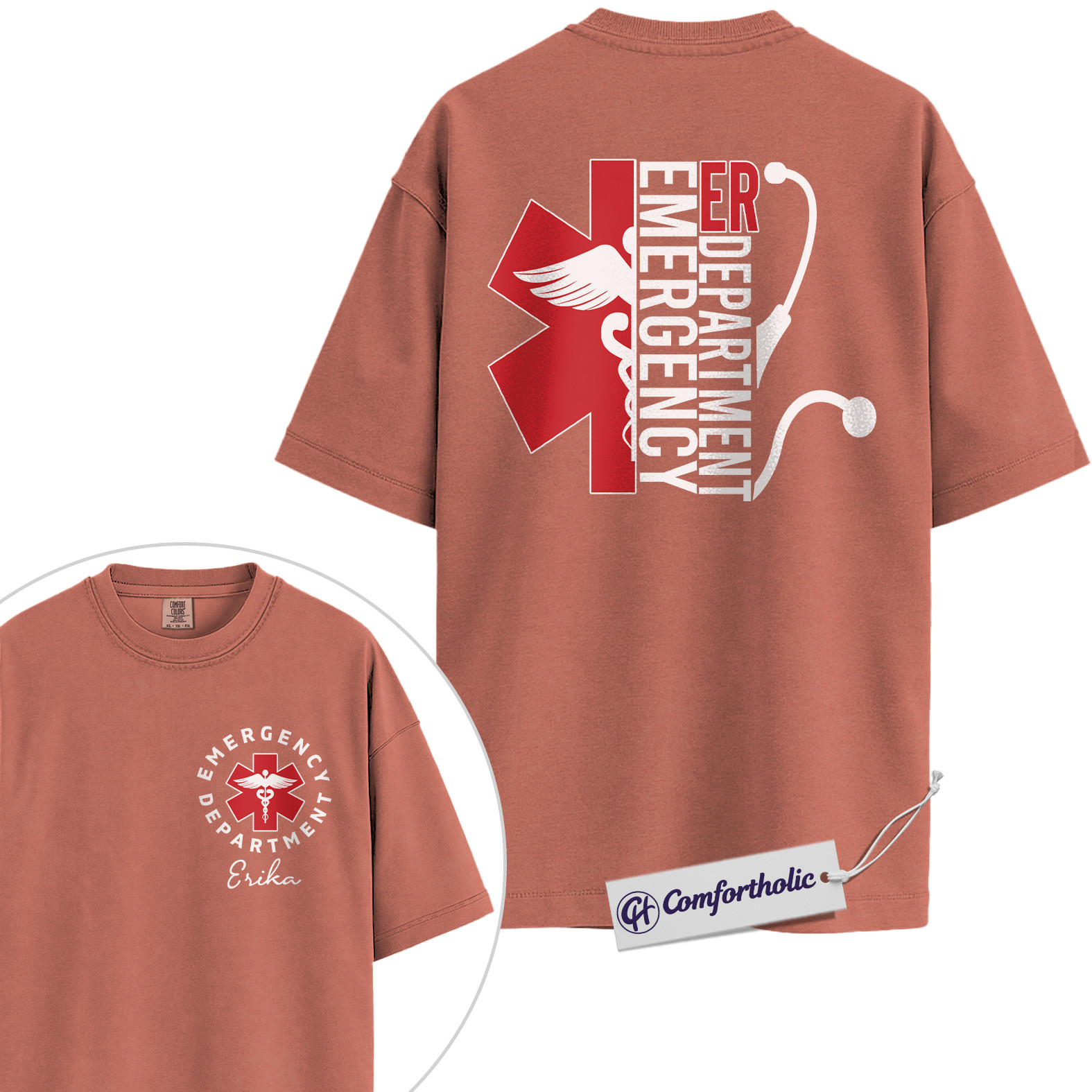 Emergency Department Shirt, Personalized Name EMS Graphic Tee, Custom ER Nurse T-Shirt, Gift for Emergency Room Nurses, Comfort Colors Shirt 2-Sided - Image 7